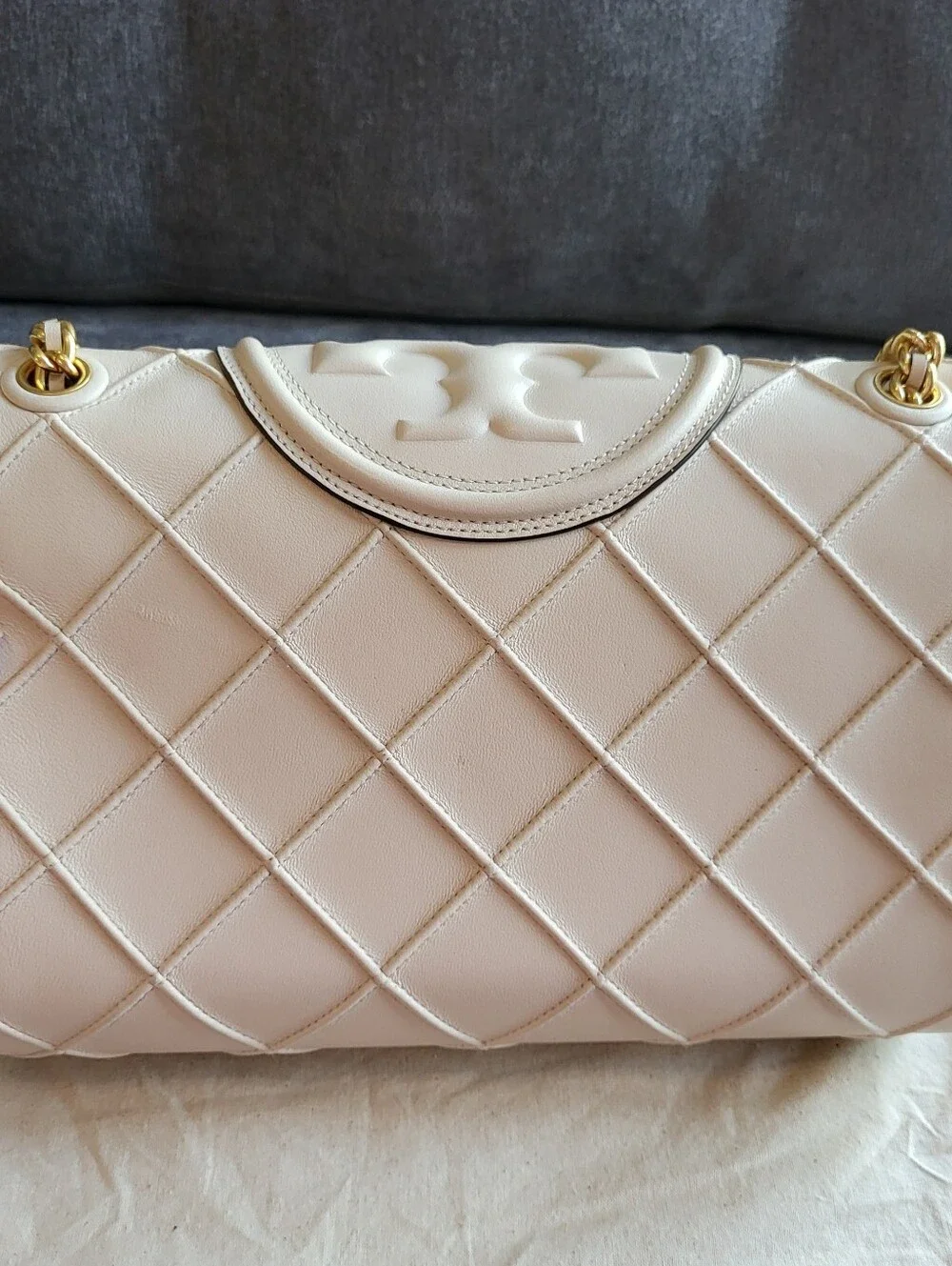 Tory Burch Fleming Cream Leather Convertible Shoulder Bag